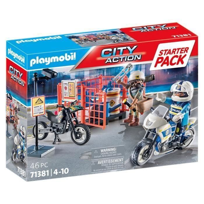 PLAYMOBIL 71381 Starter Pack Policía - City Action - Con un policía, un bandido, motos y accesorios - A partir de 4 años