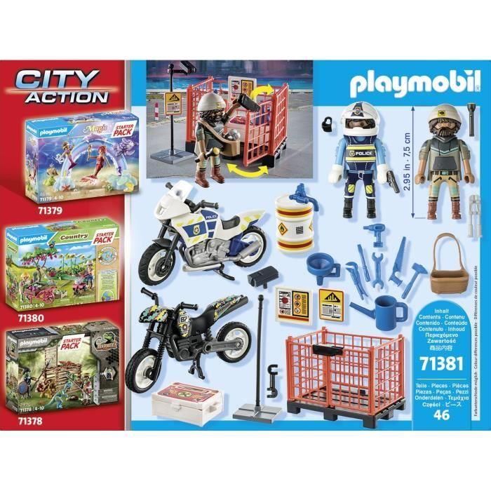 PLAYMOBIL 71381 Starter Pack Policía - City Action - Con un policía, un bandido, motos y accesorios - A partir de 4 años 4