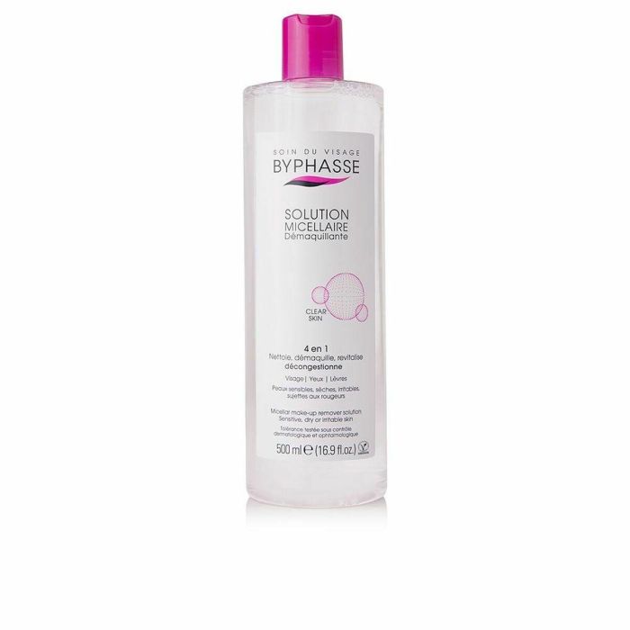 Byphasse Solución Micelar Desmaquillante 500 ml | Limpiador Facial 4 en 1, Pieles Sensibles, Vegano, 95% Natural