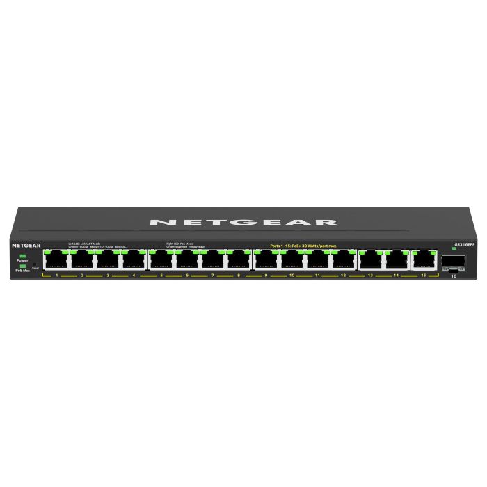 NETGEAR GS316EPP-100PES Switch PoE+ Gigabit con 16 Puertos RJ45, 1 Puerto SFP y 231W de Potencia Total 4