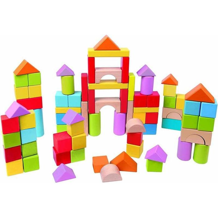 Hape Puzzle de Madera 101 Bloques de Haya 27x22x13cm, Juguete Infantil para Fomentar Desarrollo Motor desde 12 Meses 1