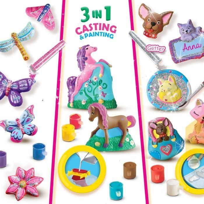 SES Creative Kit 3 en 1 de Moldeado y Pintura - Figuras de Yeso Animales con 12 Colores y Brillo 3