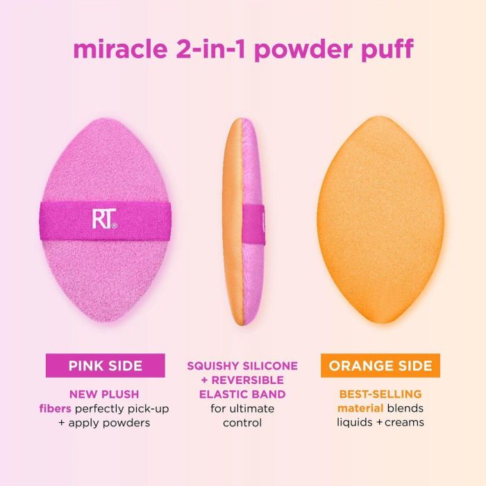 Real Techniques MIRACLE 2 IN 1 Powder Puff Duo - Set 2 Esponjas/Borlas de Maquillaje Doble Cara para Acabado Suave 'Efecto Filtro' 14