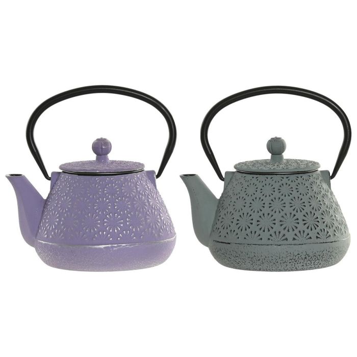 DKD Home Decor Tetera Oriental de Hierro Colado e Inox Malva Verde 600ml (2 Unidades) 12.5 x 15.5 x 15 cm