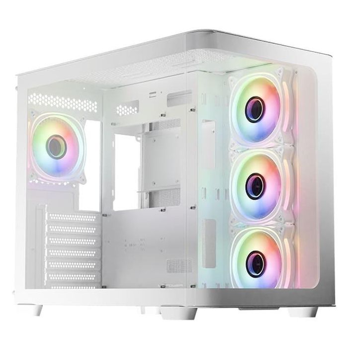 LC-Power LC-8001W-ON Midi Tower Gaming Pro-Storm Light Blanco ATX Vidrio Templado con Iluminación RGB