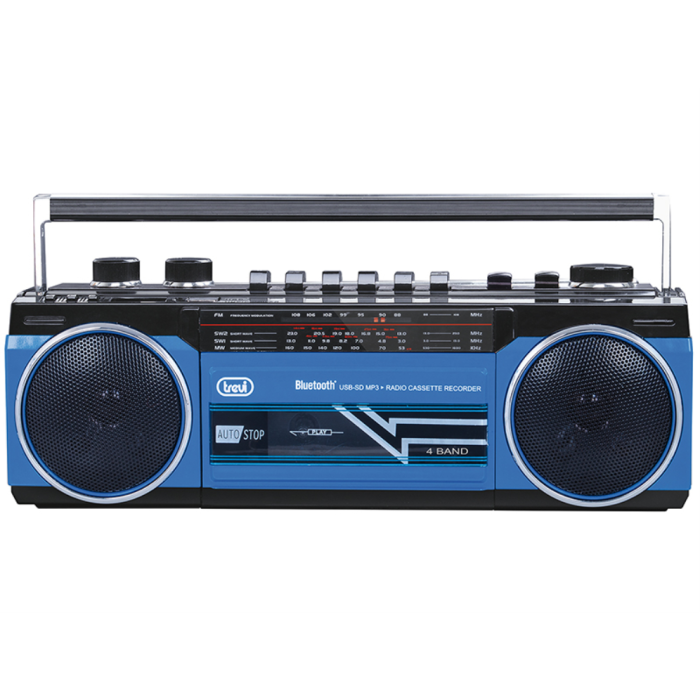 Trevi RR 501 BT Radio Personal Analógica con Reproductor de Cassette, USB, MP3, SD, FM/MW/SO, Altavoces, Negro y Azul