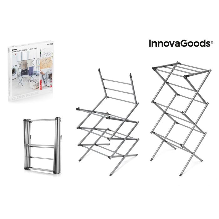 Tendedero Metálico Plegable y Extensible con 3 Alturas Cloxy InnovaGoods 11 barras Tendedero Metálico Plegable y Extensible con 3 Alturas Cloxy InnovaGoods 11 barras