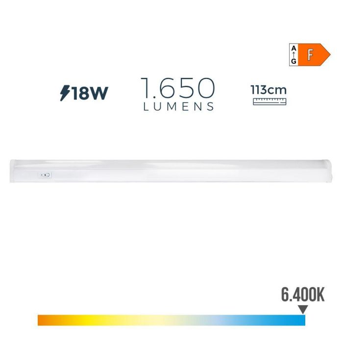 Edm Regleta LED 18W Luz Fría 6500K 1650lm 113.8x2.3x3.6cm Conectable IP20 220-240V Edm Regleta LED 18W Luz Fría 6500K 1650lm 113.8x2.3x3.6cm Conectable IP20 220-240V