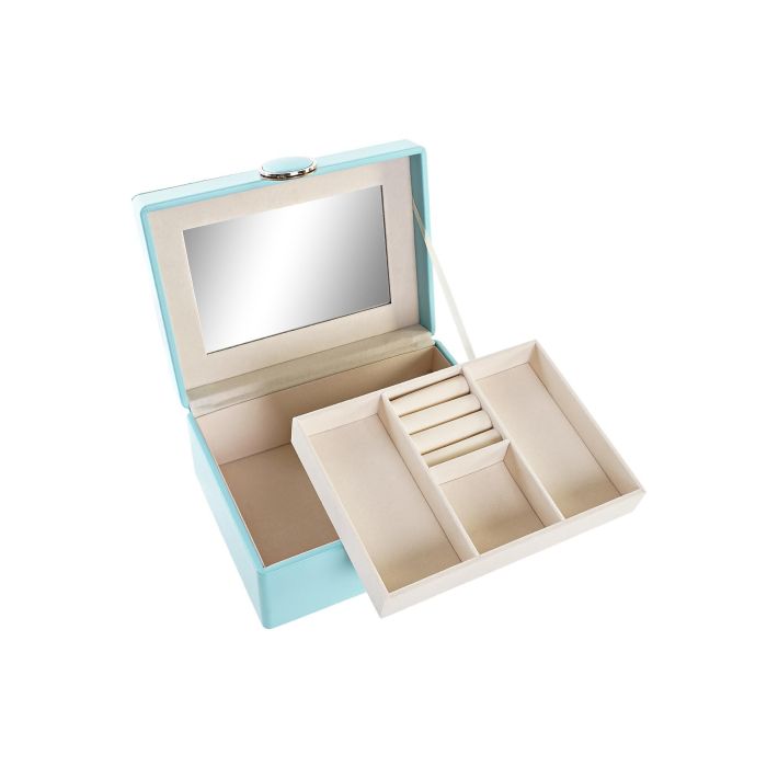 DKD Home Decor Joyero Organizador de Joyas Glam Verde Menta Colección Honda en PU y MDF. Elegante caja para accesorios 13x8.5x17 cm 1