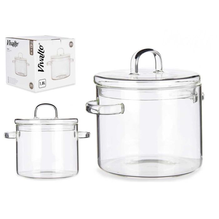 Olla de Borosilicato Vivalto 1800 ml, 15.4x16.8x20.5 cm, Transparente, Apto Horno y Microondas (6 Unidades) Olla de Borosilicato Vivalto 1800 ml, 15.4x16.8x20.5 cm, Transparente, Apto Horno y Microondas (6 Unidades)