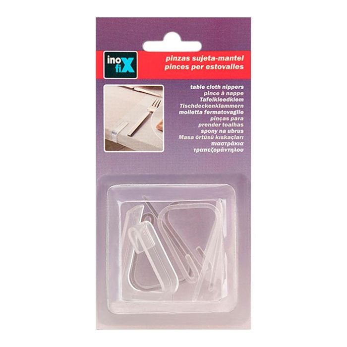 Inofix Pinza sujeta mantel transparente 1190-0-000, PVC, blister 4 unid. 1