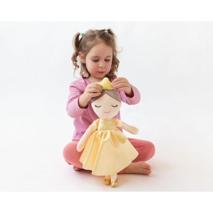 KioKids Peluche Princesa Dorada Muñeca de Tela Niños +10 Meses Vestido Amarillo 40cm 1