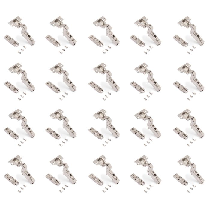 Emuca Lote de 20 bisagras supercodo X91 con cierre suave y suplemento recto para atornillar, Altura 1, Acero, Niquelado