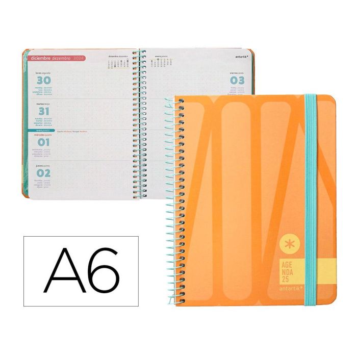 Agenda Espiral Antartik Bold A6 2025 Semana Vista Color Melocoton Papel 80 gr