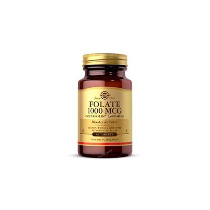 SOLGAR Folato Metafolin L-metilfolato 1000mcg DFE (1666mcg) 60 Comprimidos Veganos, Apoyo Corazón y Sistema Nervioso