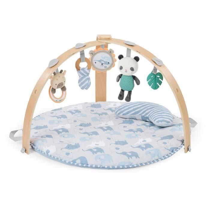 Ingenuity ING17412 - Alfombra de Juego Plegable de Elefante con Cojín Reversible, Arco de Madera y Juguetes Sensoriales para Bebés