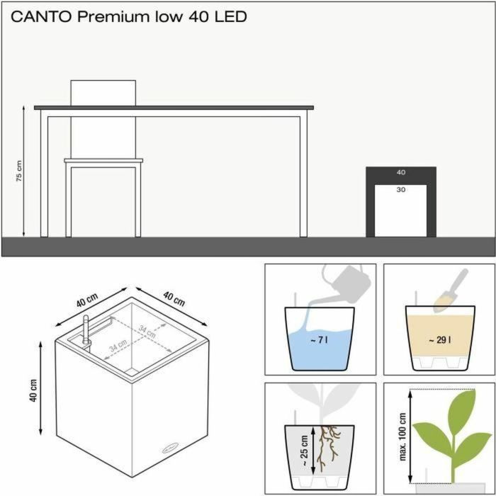 Lechuza LEC4008789137838 Macetero Canto Premium Cube 40 kit LED completo antracita metalizado 3