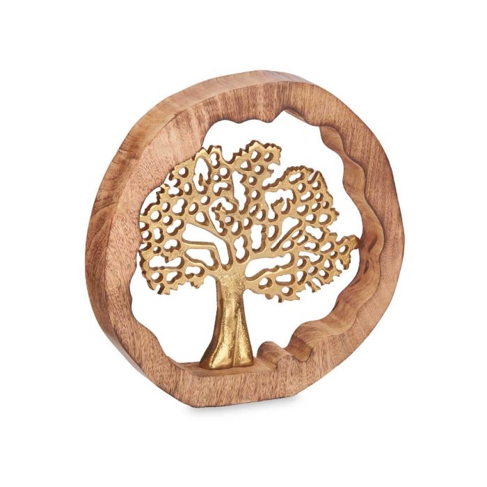 Árbol de la Vida Metal Oro con Soporte de Madera - Giftdecor 25x25x4 cm (6 Unidades) 1