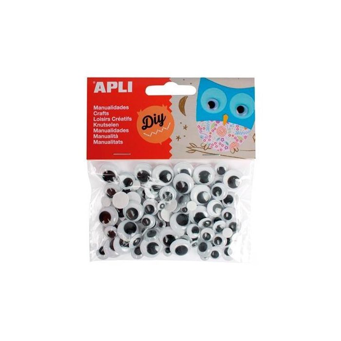Apli Ojos Móviles Negros Redondos Adhesivos Tamaños Surtidos -Bolsa 100U- Apli Ojos Móviles Negros Redondos Adhesivos Tamaños Surtidos -Bolsa 100U-