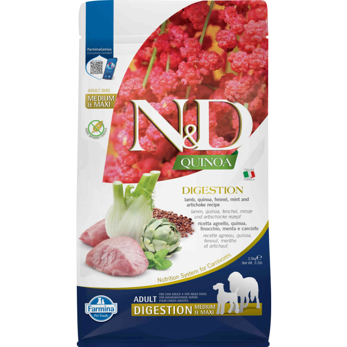 Farmina N&D Dog Quinoa Digestion Cordero Med Maxi 2,5 kg