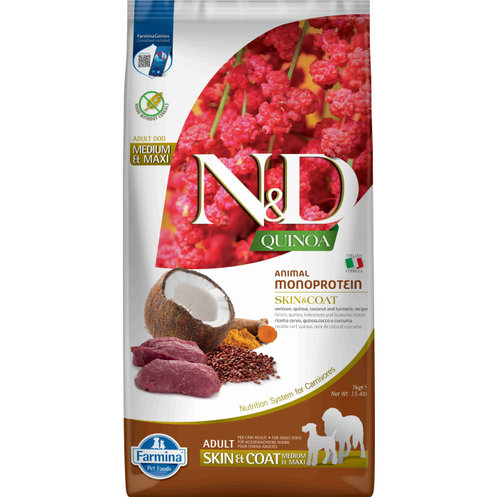 Farmina N&D Dog Quinoa Skin Coat Venado Med-Maxi 7 kg