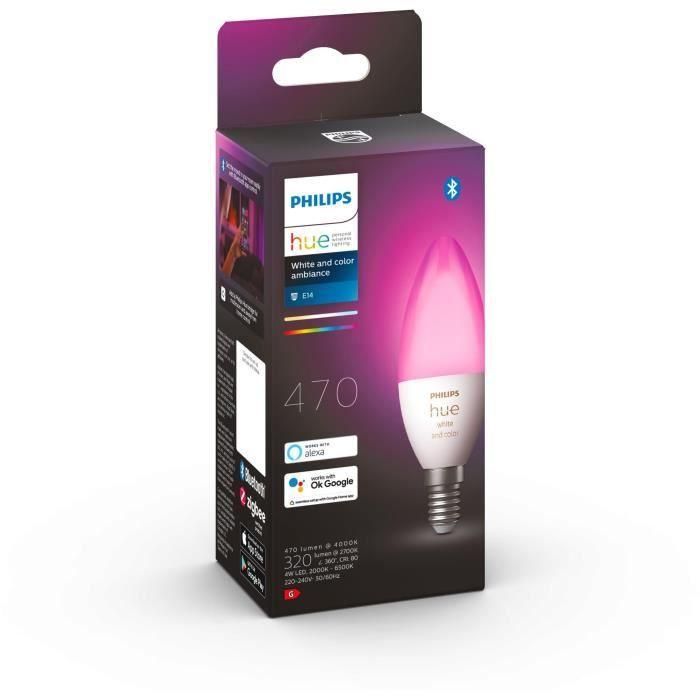 PHILIPS Hue White & Color Ambiance - Bombilla de llama LED inteligente E14 - 5.5W - Compatible con Bluetooth PHILIPS Hue White & Color Ambiance - Bombilla de llama LED inteligente E14 - 5.5W - Compatible con Bluetooth