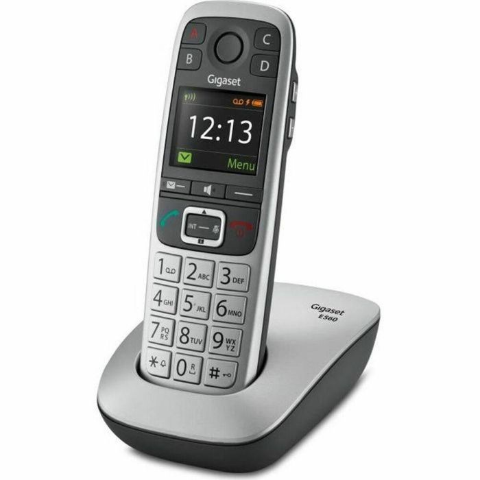 Gigaset E560 Teléfono Fijo Plata - Pantalla y botones grandes, compatible audífonos, botón SOS, manos libres, fabricado en Alemania