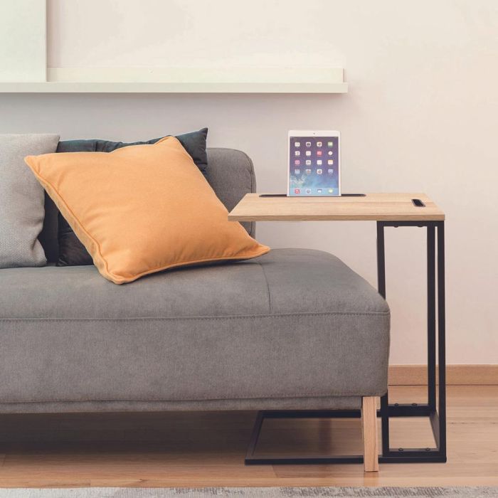 Home Deco Factory Mesa Auxiliar Nate Colección Industriel con Soporte Tablet y Ranuras 48x28x62.5 cm 1 Home Deco Factory Mesa Auxiliar Nate Colección Industriel con Soporte Tablet y Ranuras 48x28x62.5 cm 1
