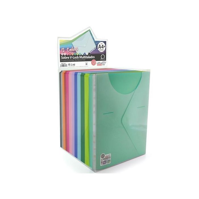 Office Box Carpeta Sobre Colorline A4+-Folio Multitaladro Cierre V-Lock Pp C-Surtidos Expositor 120 Ud