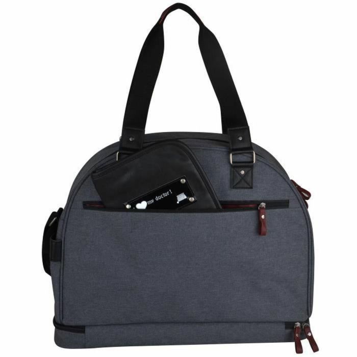 Bebé a bordo - bolsa para cambiar pañales - equipo de fin de semana humo - bolsa de viaje para bebé - detalles de cuero burdeos gris jaspeado y bolsa grande negra 4