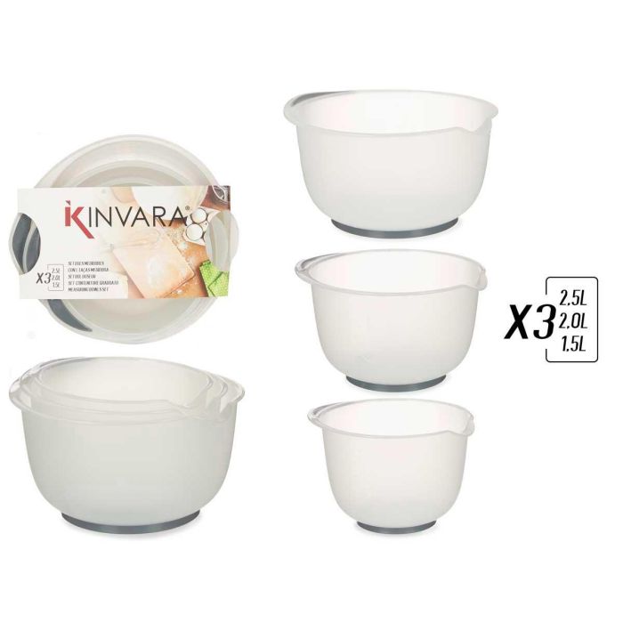 Set 3 Bols Medidor Kinvara 21.7x14x24.5 cm, 1.5L+2L+2.5L, Beige/Gris (12 Unidades) Set 3 Bols Medidor Kinvara 21.7x14x24.5 cm, 1.5L+2L+2.5L, Beige/Gris (12 Unidades)