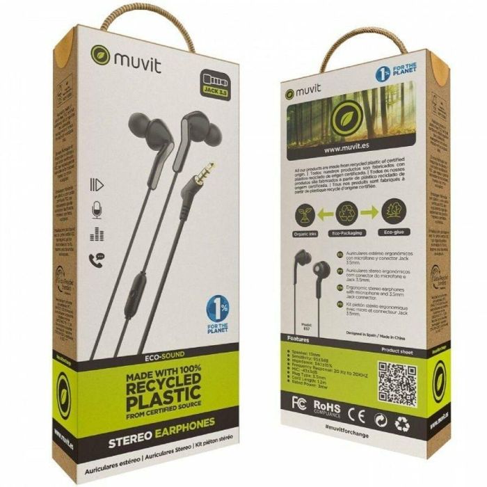 Auriculares con Micrófono Muvit MCHPH0004 Negro 1 Auriculares con Micrófono Muvit MCHPH0004 Negro 1
