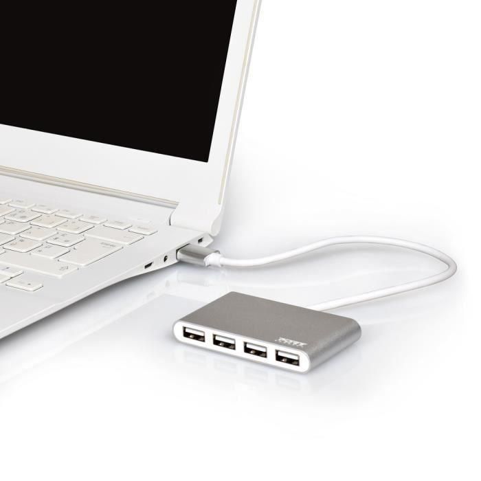 Hub USB 4 Puertos Port Designs 900120 Plateado Blanco/Gris 2