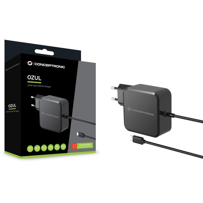 Conceptronic Cargador Pared USB Tipo C OZUL05BE 100W PD GaN Cable USB-C 180cm Negro 2