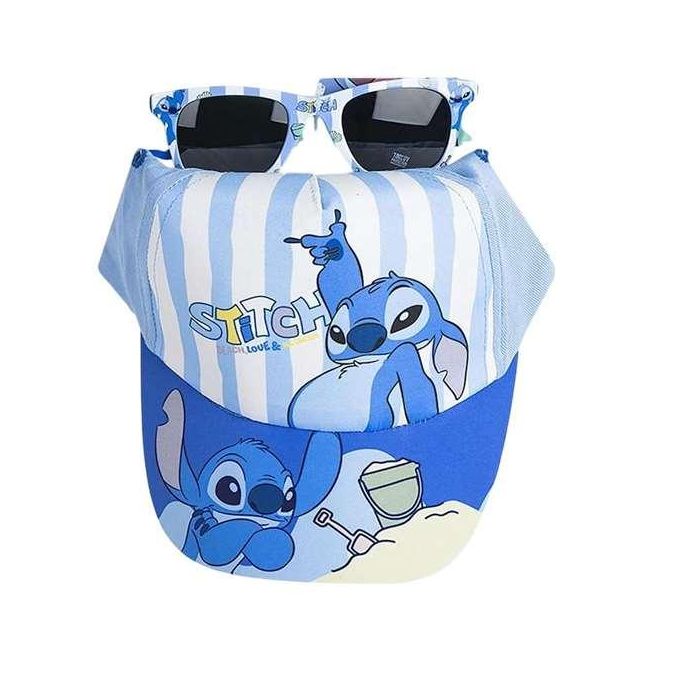 Cerdá Set de Gorra y Gafas de Sol Infantiles Stitch, Talla 53 cm para Niños de 3 Años o Más, Diseño Azul 1