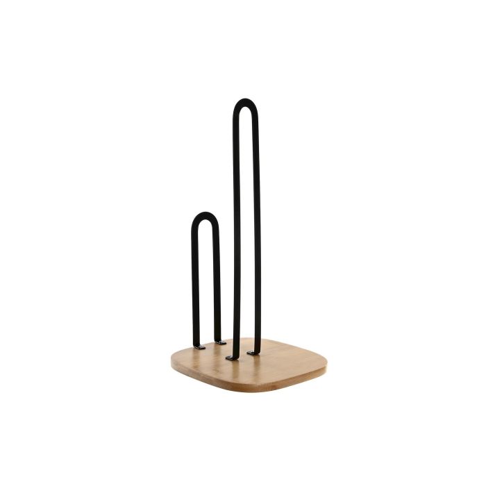 DKD Home Decor Portarrollos Basicos Colección Iron Black Negro y Natural de Acero y Bambú 16 cm Ancho x 16 cm Fondo x 31.3 cm Alto