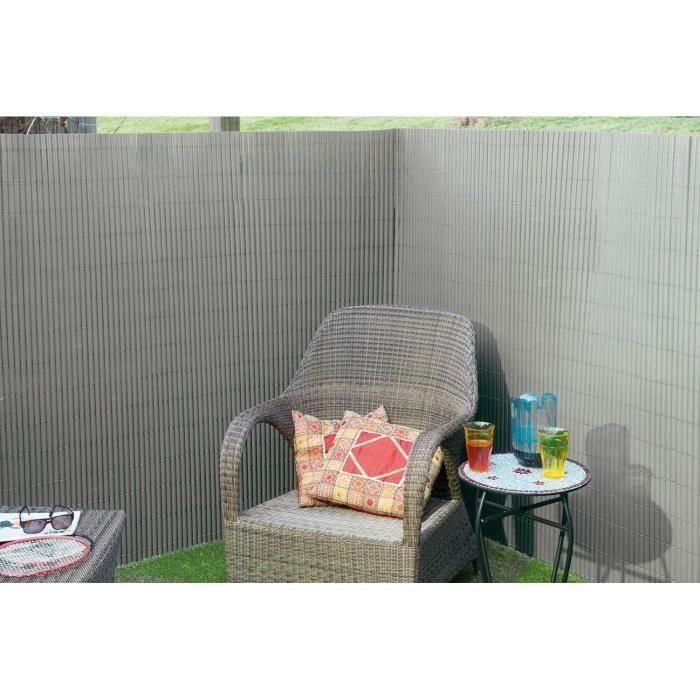 Biombo de caña de PVC de doble cara - NATURE - 1 x 3 m - 1600 g/m² - Opaco 4/5 - Anti-UV - Gris claro 3