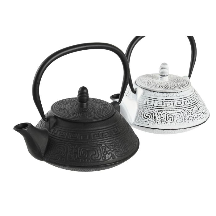 DKD Home Decor Tetera Oriental 1.2L Hierro Colado Inox Negro Blanco Pack 2 Unidades 1