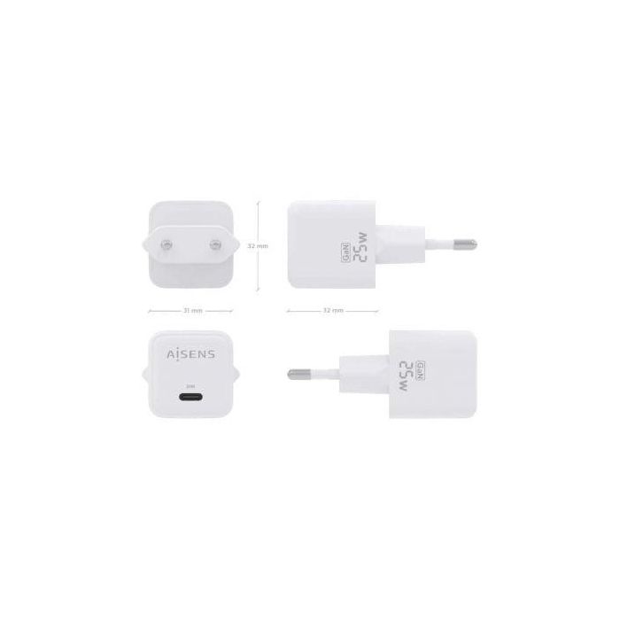 Cargador de Pared GaN Aisens ASCH-25W1P012-W/ 1xUSB Tipo-C/ 25W 3 Cargador de Pared GaN Aisens ASCH-25W1P012-W/ 1xUSB Tipo-C/ 25W 3