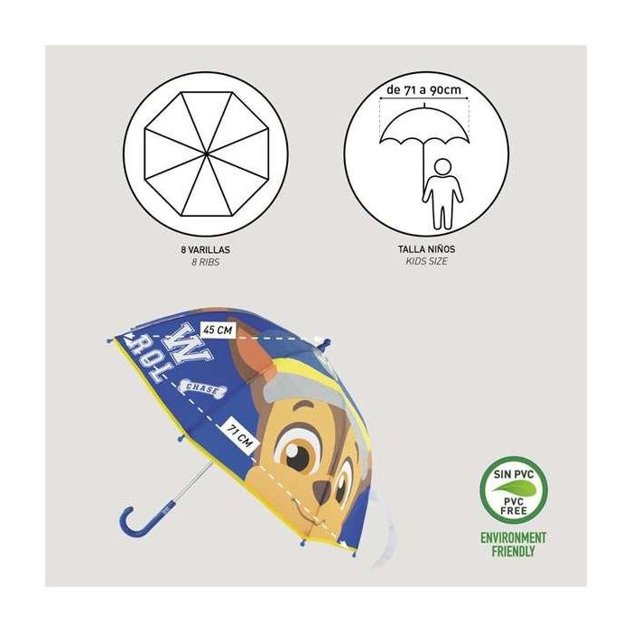 Cerdá Paraguas de Apertura Manual para Niños, Fabricado en EVA con Diseño de Paw Patrol, 45 cm de Diámetro, Color Azul. Ideal para 3-12 Años 5
