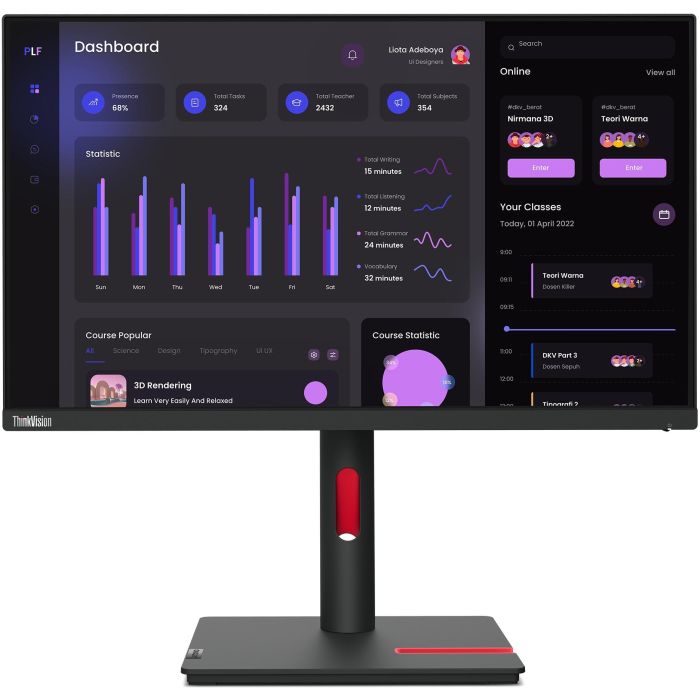 Lenovo T24i-30 Monitor 23.8" IPS Full HD (1920x1080) HDMI VGA DisplayPort