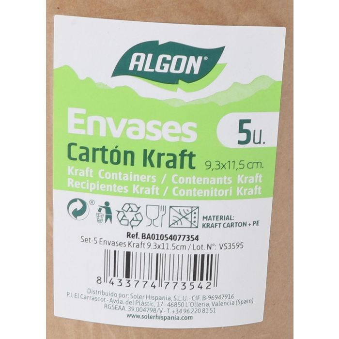 Algon Set 5 Envases Kraft 9.3 cm x 11.5 cm (24 Unidades)