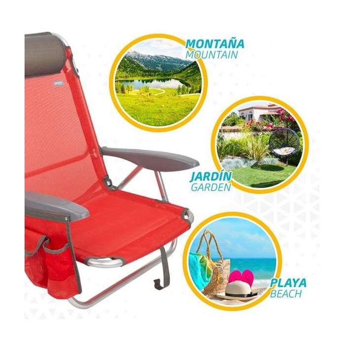 Silla playa plegable aluminio 4 posiciones menorca 51x45x76 cm con cojin y bolso. 1 Silla playa plegable aluminio 4 posiciones menorca 51x45x76 cm con cojin y bolso. 1
