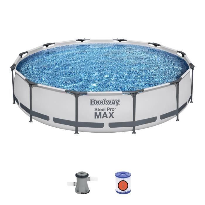 Piscina sobre suelo BESTWAY Steel Pro Max - Redonda - Diámetro 366 x 76 cm, filtro de cartucho Piscina sobre suelo BESTWAY Steel Pro Max - Redonda - Diámetro 366 x 76 cm, filtro de cartucho
