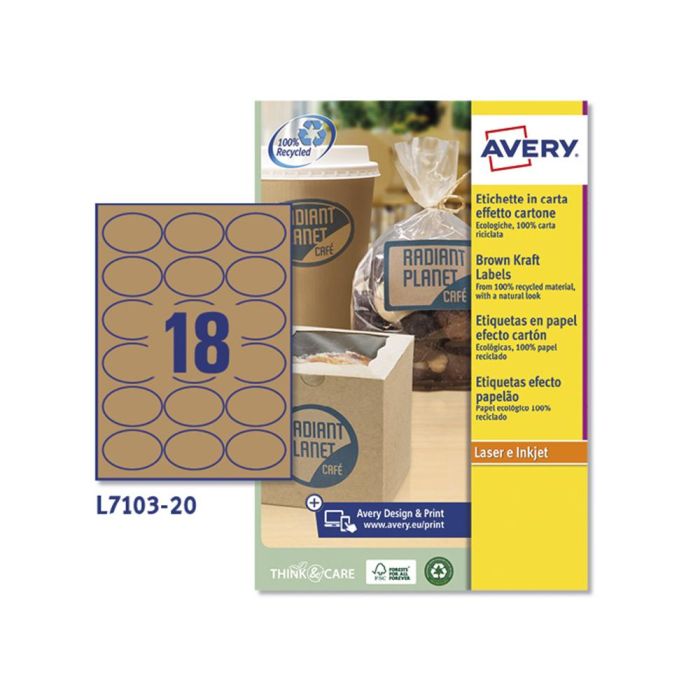 Etiqueta Adhesiva Avery Kraft Efecto Carton Ovalada 63,5x42,3 mm Removible Laser Ink-Jet Caja De 320 Unidades 1