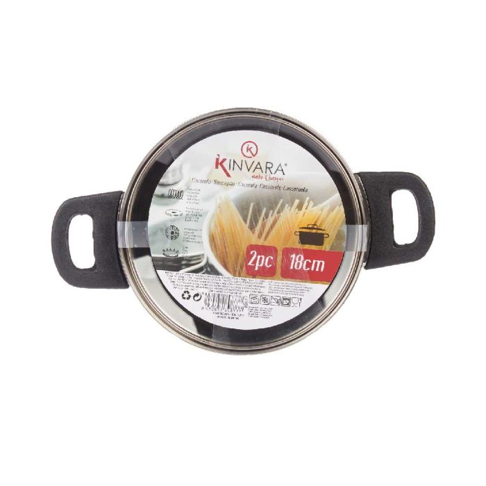 Cacerola inducción 18 cm con tapa de cristal Kinvara - Acero inoxidable, 1.8 l (6 Unidades) 2 Cacerola inducción 18 cm con tapa de cristal Kinvara - Acero inoxidable, 1.8 l (6 Unidades) 2