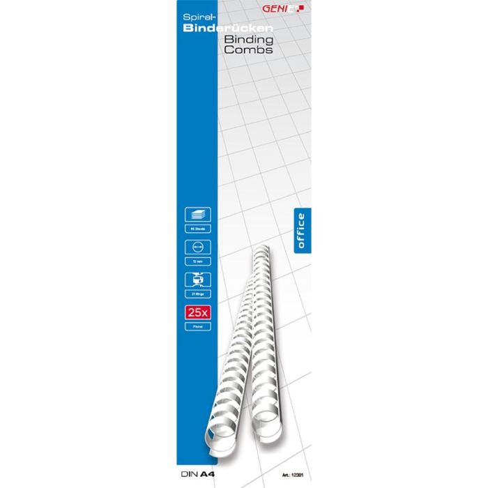 GENIE Spiralbinderücken 12mm weiß 25 Stk 1