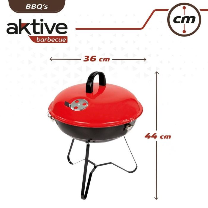 Barbacoa Portátil Aktive Metal esmaltado Ø 36 cm 36 x 44 x 36 cm (4 Unidades) Rojo 2