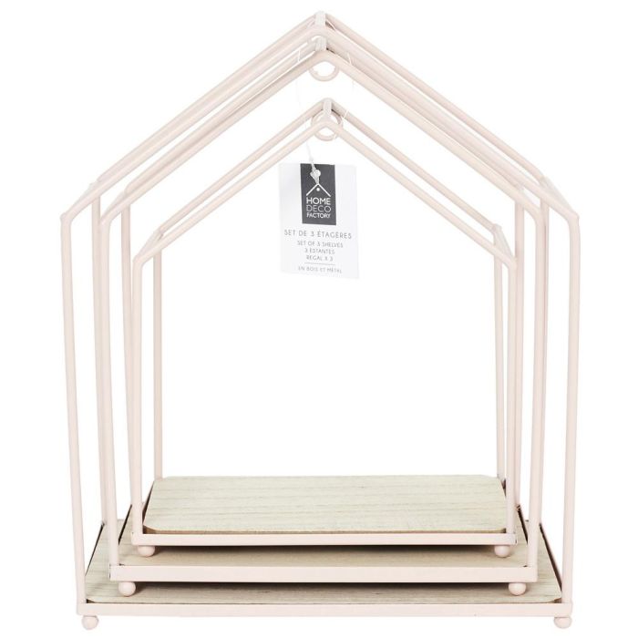 Home Deco Factory Juego de 3 Estantes Casa Rosa para Colgantes Rosa Metal y Madera 23x13x28 cm 2 Home Deco Factory Juego de 3 Estantes Casa Rosa para Colgantes Rosa Metal y Madera 23x13x28 cm 2