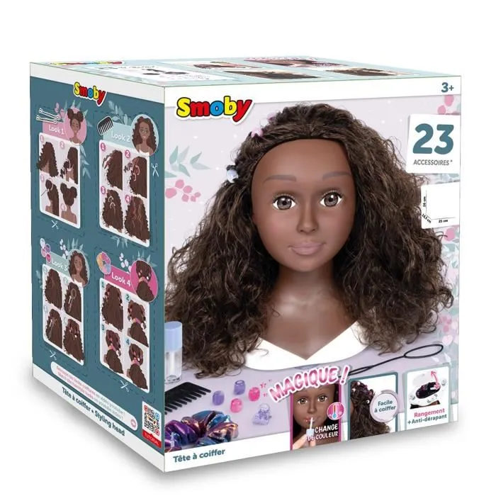 Smoby Cabezal de Peinado Afro 3032160111484 Fácil de Peinar con 23 Accesorios Realistas y Labios Sensibles al Calor 1